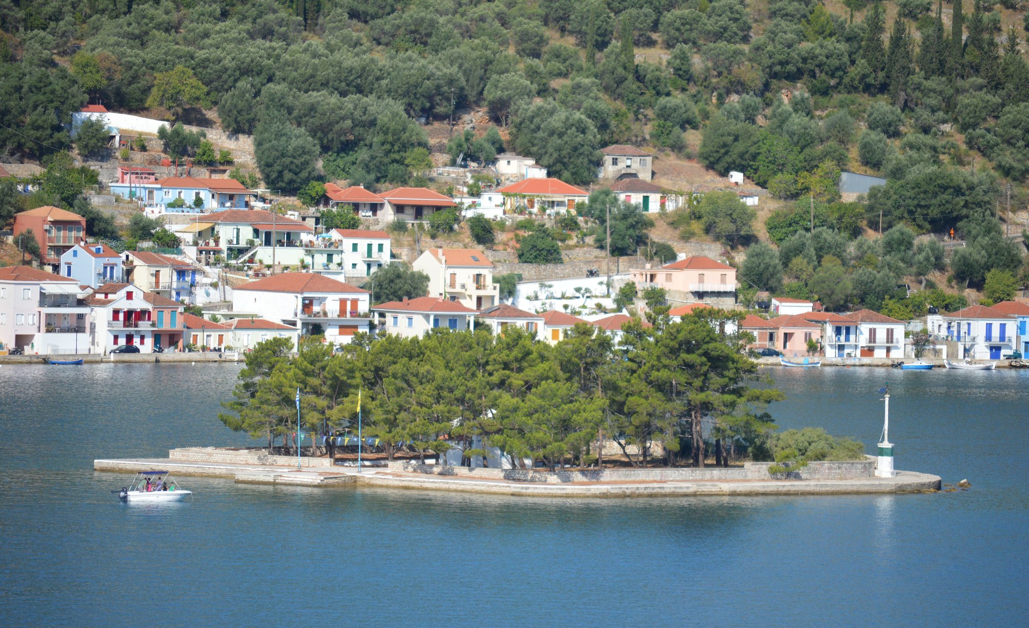 View to Lazaretto island in Vathy Bay